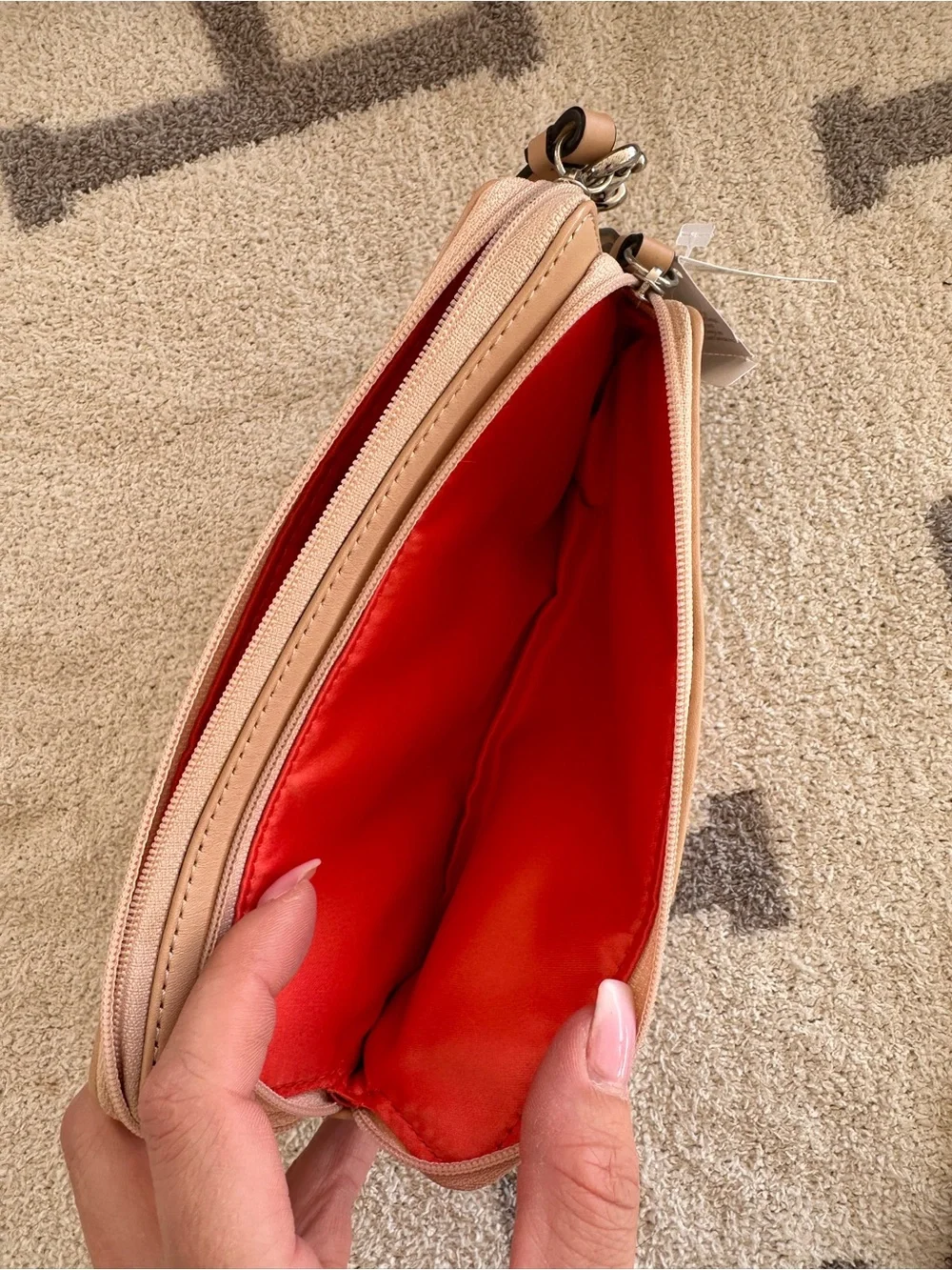 Coach Brown Signature Double Zip Wristlet with Tan Trim